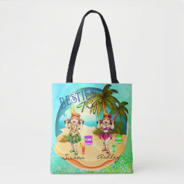 Bolsa Tote Besties viagem de verão praia azul personalizada