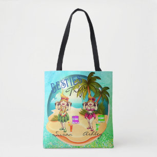 Bolsa Tote Besties viagem de verão praia azul personalizada