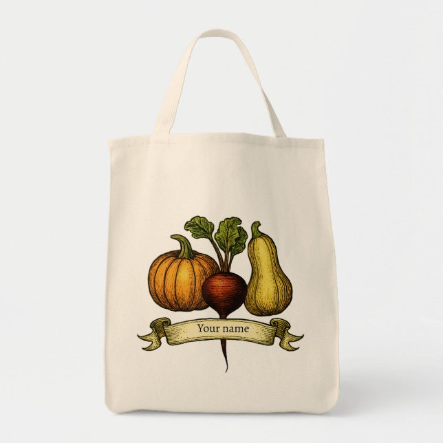Bolsa Tote Beterraba Abóbora e Abobrinha Estilo Fazenda (Frente)