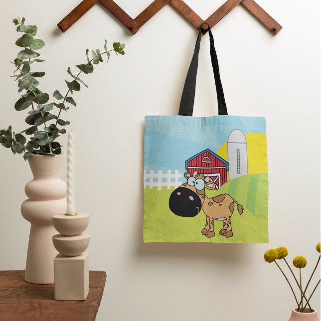 Bolsa Tote Bezerro de Desenho Animado numa Fazenda (Criador carregado)