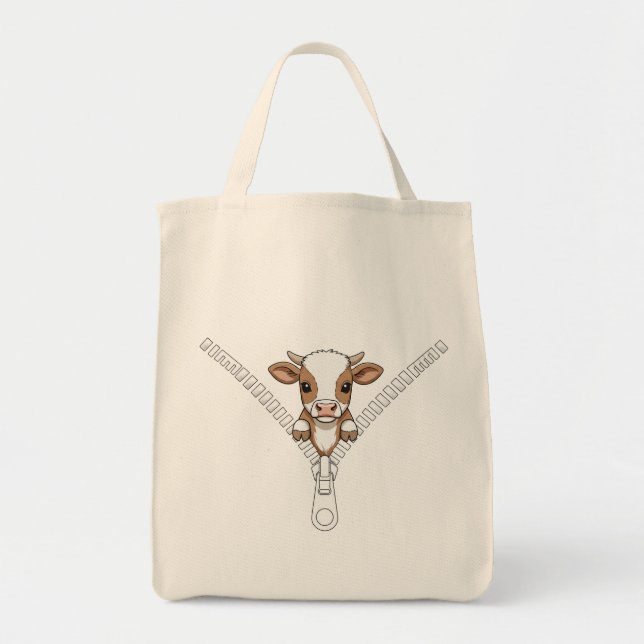 Bolsa Tote Bezerro engraçado do Texas Longhorn espiando  (Frente)