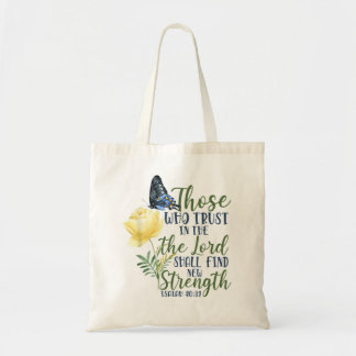Bolsa Tote Bíblia Cristã Verse Borboleta Rosa Flor Isaiah