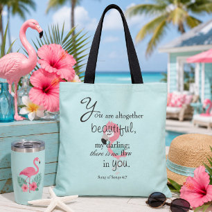 Bolsa Tote Bíblia Flamingo bonita verso