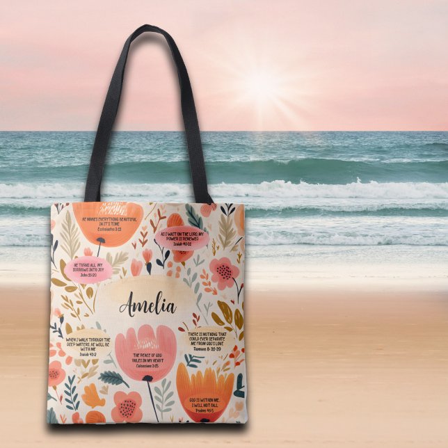 Bolsa Tote Bíblia Floral Boho Versa Afirmação Com Nome (Criador carregado)
