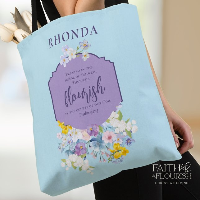 Bolsa Tote Bíblia Floral de Aquarela Verso Azul Personalizado (Criador carregado)