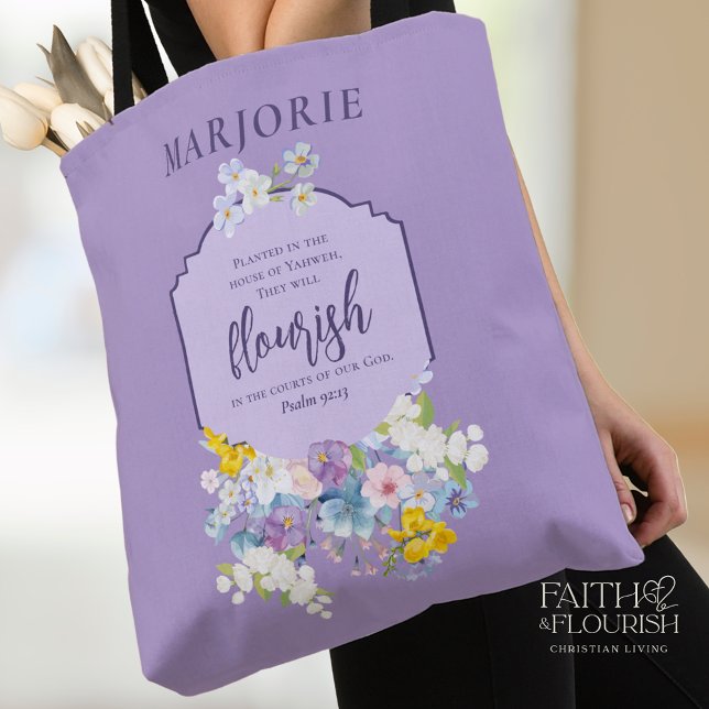 Bolsa Tote Bíblia Floral de Aquarela Verso Roxo Personalizado (Criador carregado)