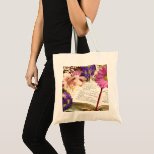 Bolsa Tote Bíblia Floral Verse Tote Bag Faith & Flowers
