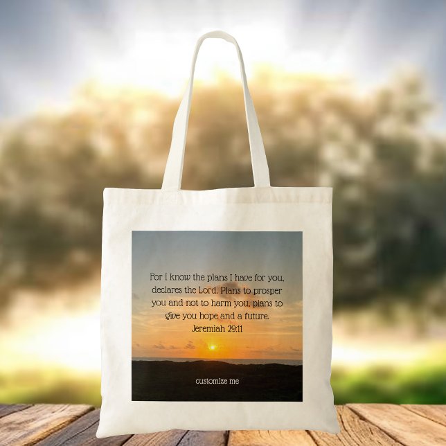 Bolsa Tote Bíblia Inspiracional Verse Jeremiah 29:11 Sunset (Criador carregado)
