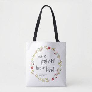 Bolsa Tote Bíblia Verso: O amor é paciente, o amor é gentil