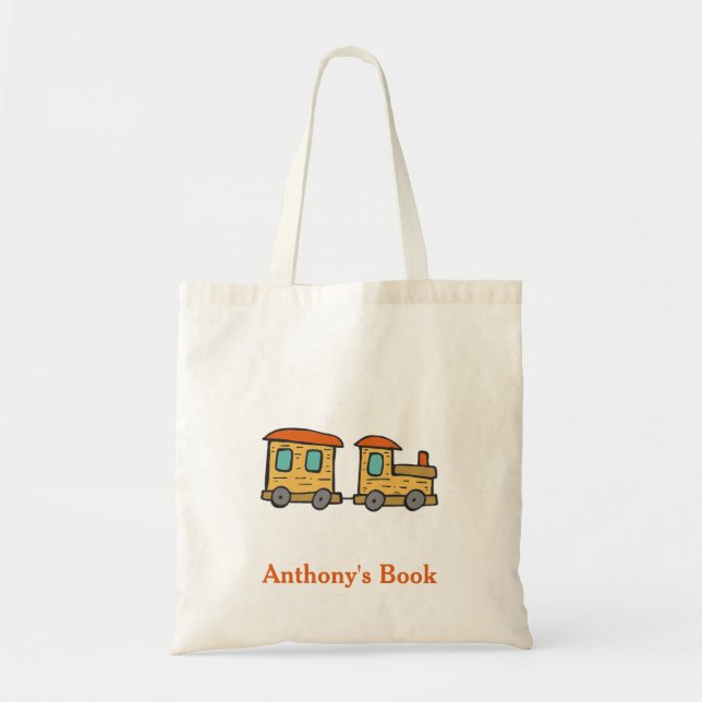 Bolsa Tote Biblioteca chamada de crianças de trem Red Blue (Frente)