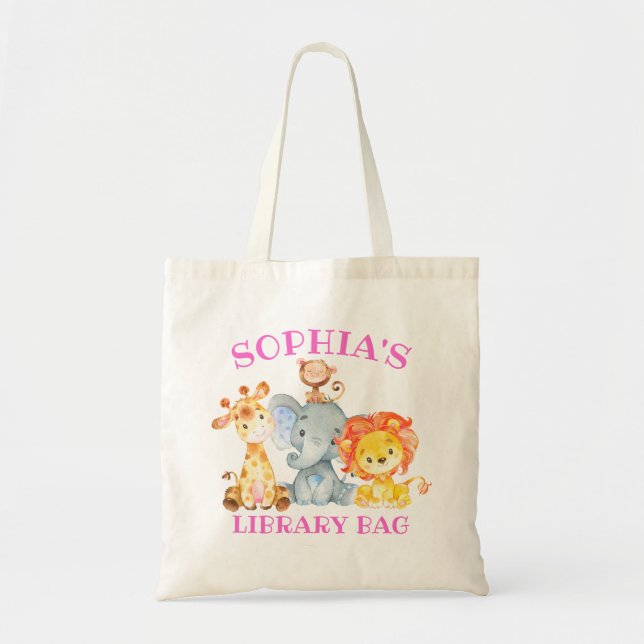 Bolsa Tote Biblioteca de Animais Safari Selva De Meninas (Frente)
