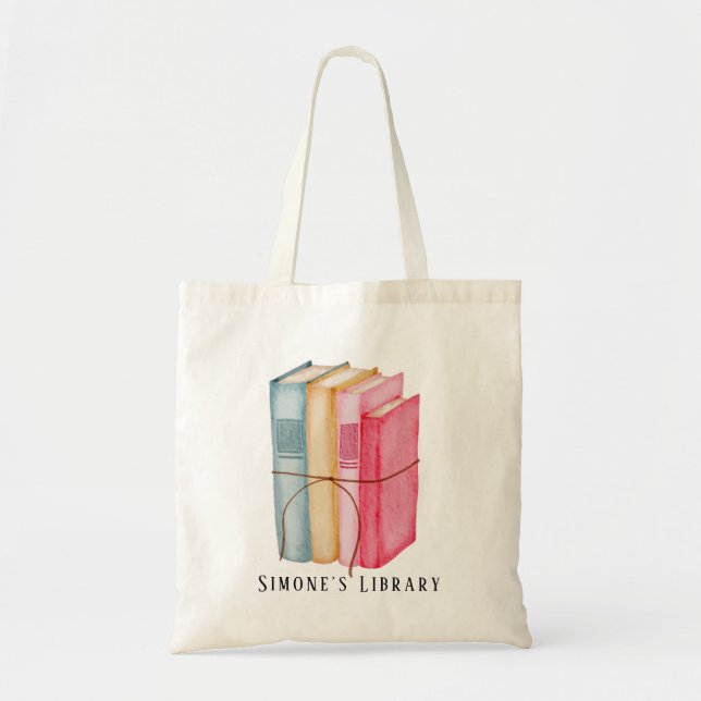 Bolsa Tote Biblioteca de Cores d'Água Livros Personalizados (Frente)