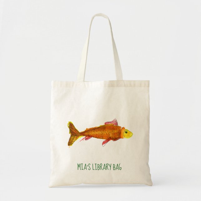 Bolsa Tote Biblioteca de crianças de arte de peixe-dourado-ma (Frente)