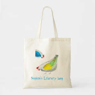Bolsa Tote Biblioteca de galinha fofa aquarela nome