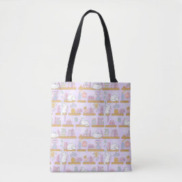 Bolsa Tote Biblioteca de Gatos Roxos Livro Menina Fofa Leitor