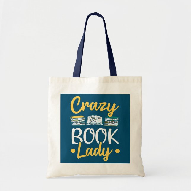 Bolsa Tote Biblioteca de Livros de Leitura do Livro Louco Bib (Frente)
