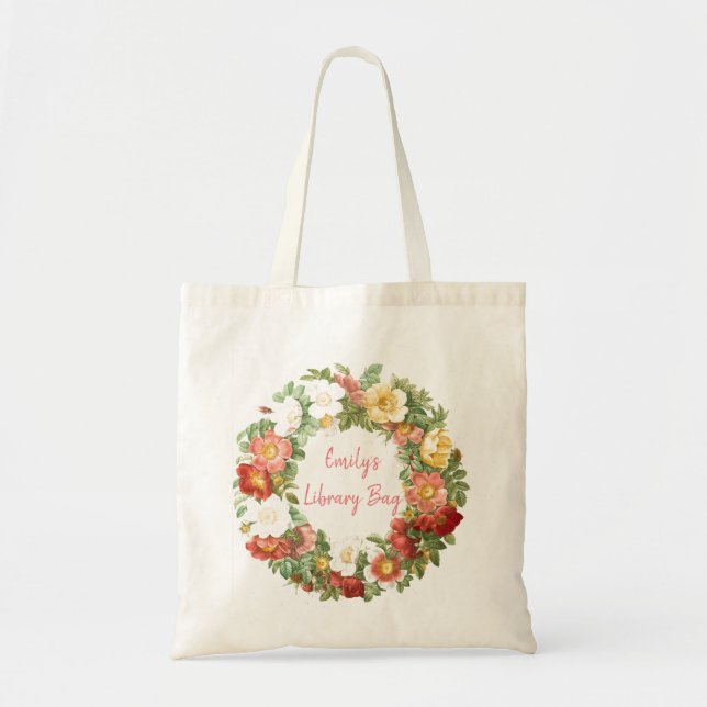 Bolsa Tote Biblioteca Floral Personalizada (Frente)