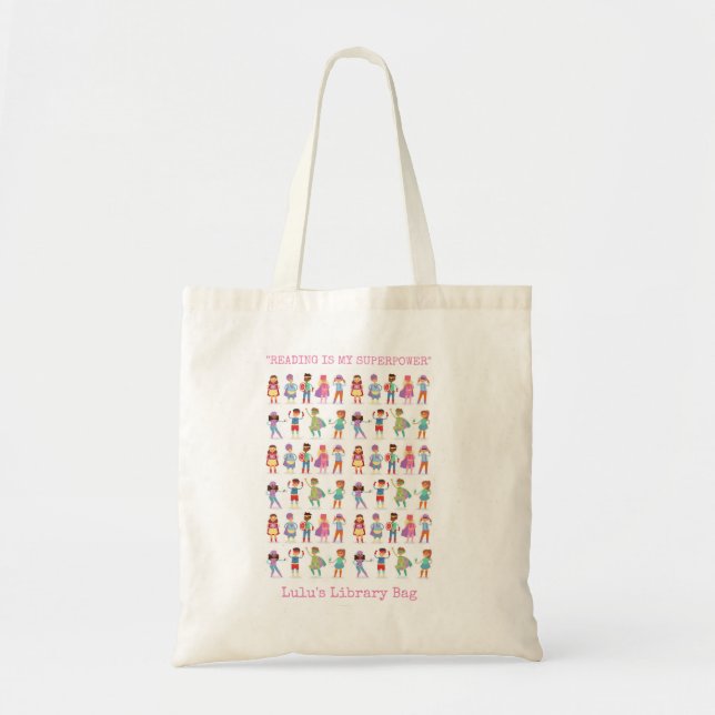 Bolsa Tote Biblioteca Personalizada de Super Heróis (Frente)