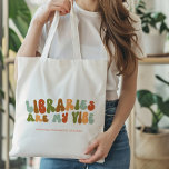 Bolsa Tote Bibliotecas Retro-Groovy São A Minha Visão, Biblio<br><div class="desc">Groovy,  bolsa do estilo dos anos 70,  "Bibliotecas são minha vibração" para bibliotecários ou qualquer pessoa que ama a biblioteca.</div>