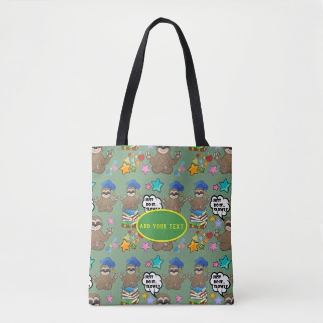 Bolsa Tote Bicho-preguiça Fofo Padrão Verde Divertido Frase F (Frente)