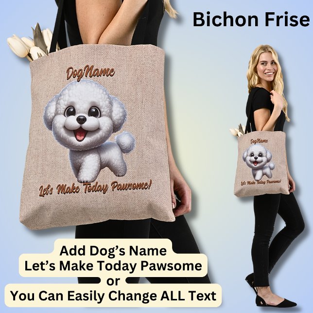 Bolsa Tote Bichon Frise - Adicione o nome do cão, altere o te (Criador carregado)