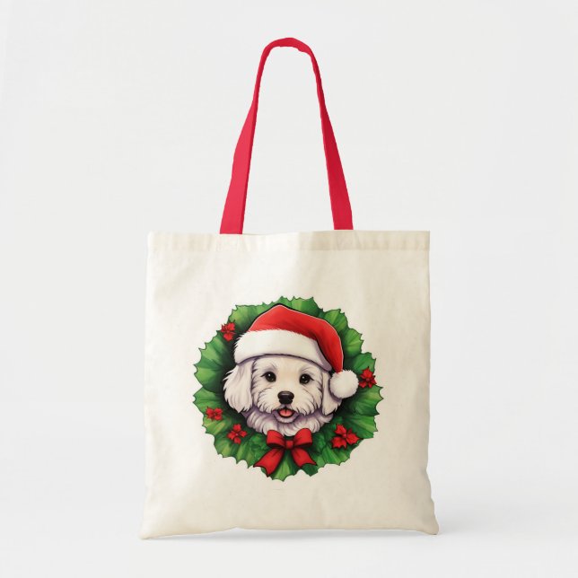 Bolsa Tote Bichon Frise Christmas Wreath (Frente)