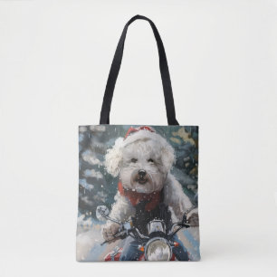 Bolsa Tote Bichon Frise Dog Andando Moto Natal