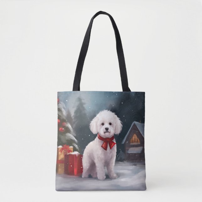 Bolsa Tote Bichon Frise Dog no Natal da Neve (Frente)