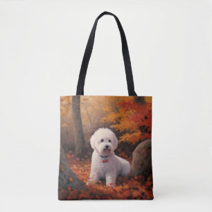 Bolsa Tote Bichon Frise nas Folhas do outono Cai Inspire