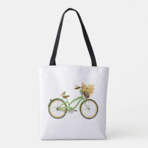 Bicicleta Com Cesto de Pássaro e Flor Verde Amarel