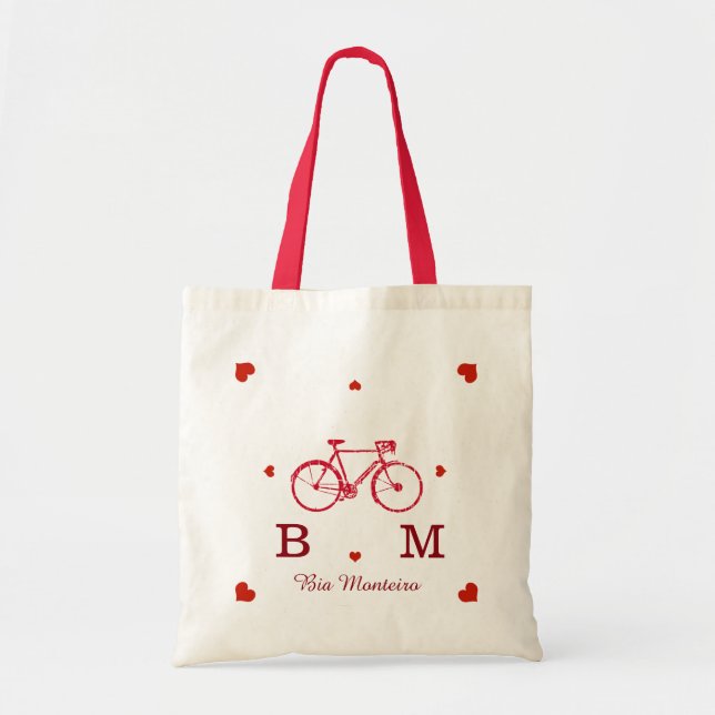 Bolsa Tote bicicleta com iniciais e nome personalizado (Frente)