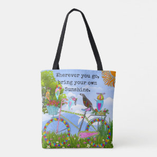 Bolsa Tote Bicicleta Floral de Boho Minimalista e Aves