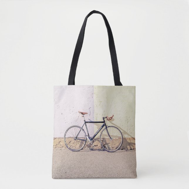 BOLSA TOTE BICICLETA NEGRA E CINZA APRENDENDO NA PAREDE BRANC (Frente)