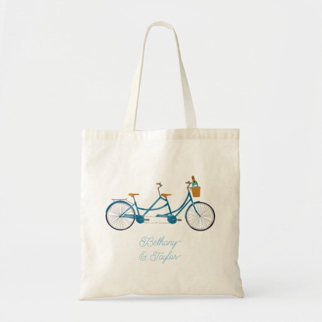 Bolsa Tote Bicicleta para Dois Nomes e Bike Tandem de Aquarel (Frente)