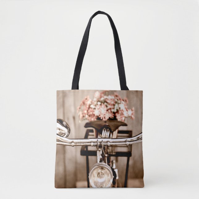 Bolsa Tote Bicicleta velha e flores borram no processo de fun (Frente)