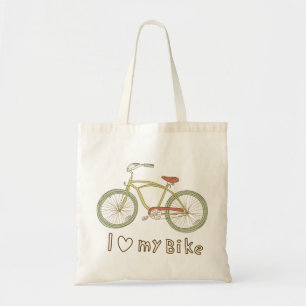 Bolsa Tote Bicicleta verde do vintage eu amo minha sacola da