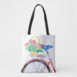 Bolsa Tote Bicicleta vermelha com a cesta das flores