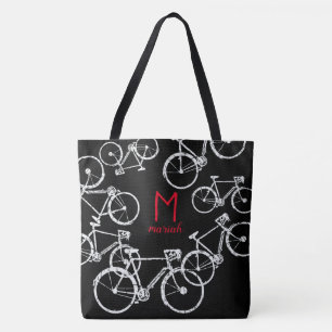 Bolsa Tote Bicicletas. Bicicletas brancas gráficas em preto