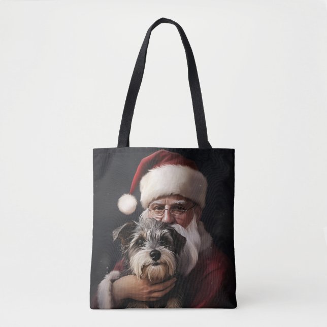 Bolsa Tote Biewer Terrier com Papai Noel Natal Festivo (Frente)