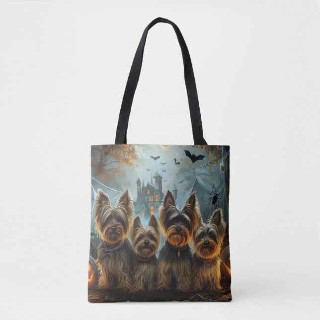 Bolsa Tote Biewer Terrier Halloween Night Doggy Delight (Frente)
