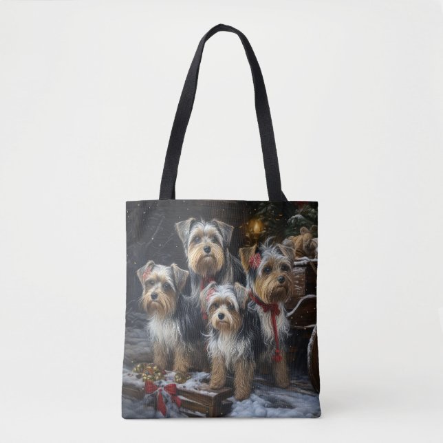Bolsa Tote Biewer Terrier Snowy Sleigh Decor de Natal (Frente)