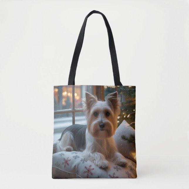 Bolsa Tote Biewer Terrier With Christmas Lights Holiday (Frente)
