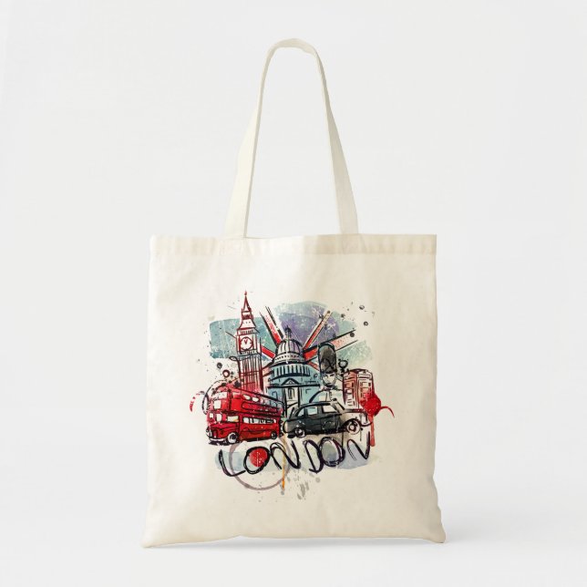 Bolsa Tote big ben bus london landmark (Frente)
