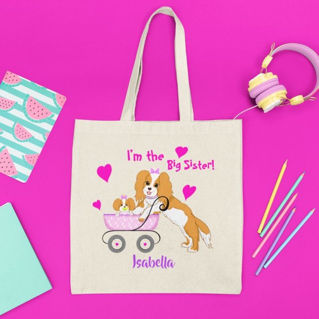 Bolsa Tote Big Sister Cavalier King Charles Spaniel Nome (Criador carregado)