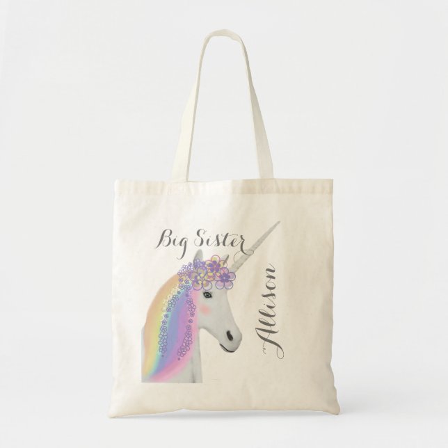 Bolsa Tote Big Sister Personalizado Rainbow Unicorn (Frente)
