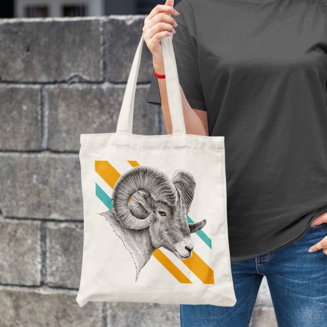 Bolsa Tote Bighorn Ram Sheep Arte Animal Aries Sinal Zodiac (Criador carregado)