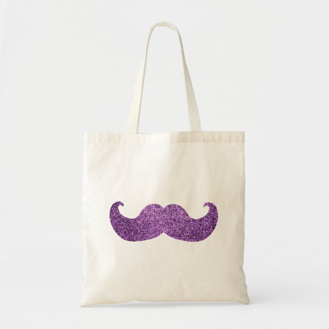 Bolsa Tote Bigode roxo de Bling (gráfico do brilho do falso) (Frente)