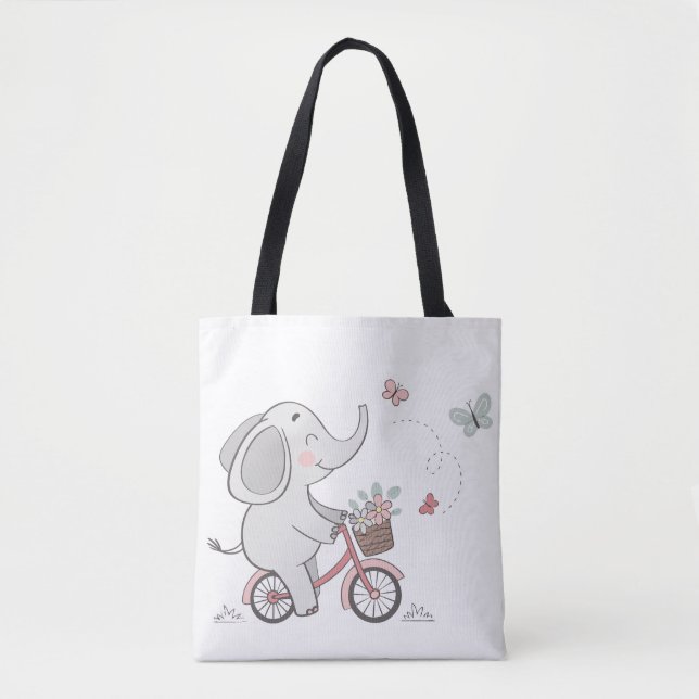 Bolsa Tote Bike do Elefante Whimsso - Crianças Design (Frente)