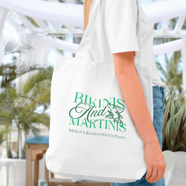 Bolsa Tote Bikinis e Martinis - Festa de solteira personaliza (Bikinis and Martinis tote bag with modern serif font – perfect for bridal celebrations!)