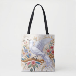 Bolsa Tote Bird Brancos e Ramificação de Ouros com Brilhos Vi